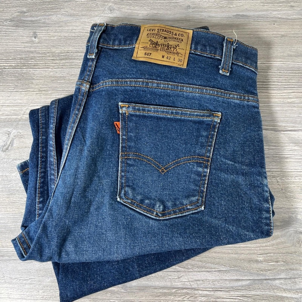 VTG 90s Levi's 517 Orange Tab Jeans Mens 42x30 Dark Wash Bootcut USA Saddleman